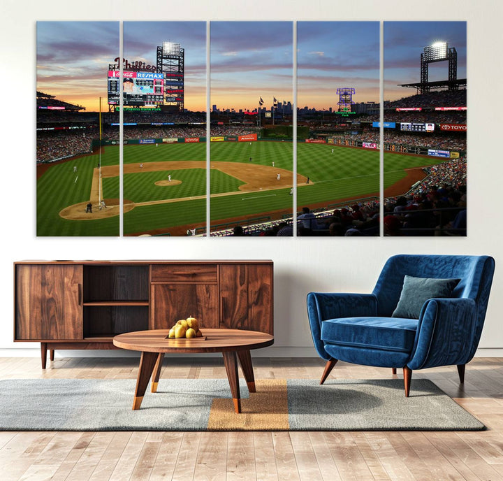 13778-MGV-CV-36X24-Citizens Bank Park Philadelphia Phillies Wall Art Canvas | 3-Panel Canvas Print of Phillies Stadium | Large Framed Baseball Wall Decor | MLB