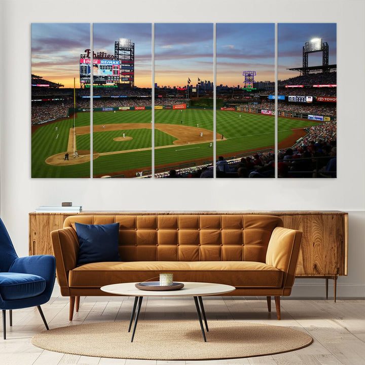 13778-MGV-CV-36X24-Citizens Bank Park Philadelphia Phillies Wall Art Canvas | 3-Panel Canvas Print of Phillies Stadium | Large Framed Baseball Wall Decor | MLB