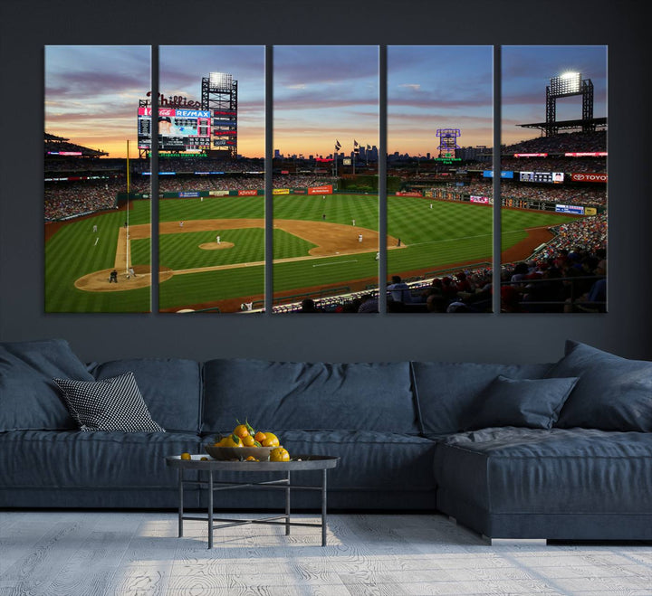 13778-MGV-CV-36X24-Citizens Bank Park Philadelphia Phillies Wall Art Canvas | 3-Panel Canvas Print of Phillies Stadium | Large Framed Baseball Wall Decor | MLB