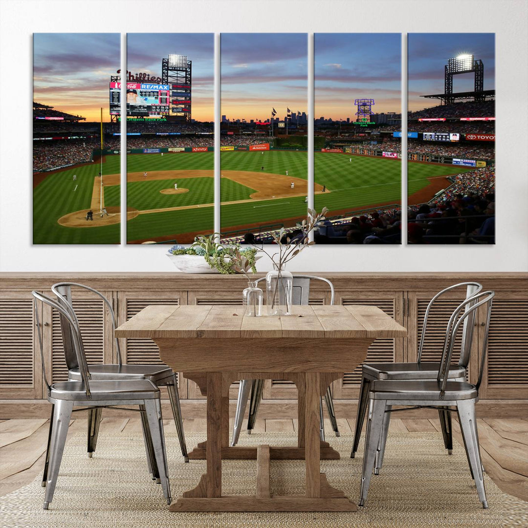 13778-MGV-CV-36X24-Citizens Bank Park Philadelphia Phillies Wall Art Canvas | 3-Panel Canvas Print of Phillies Stadium | Large Framed Baseball Wall Decor | MLB