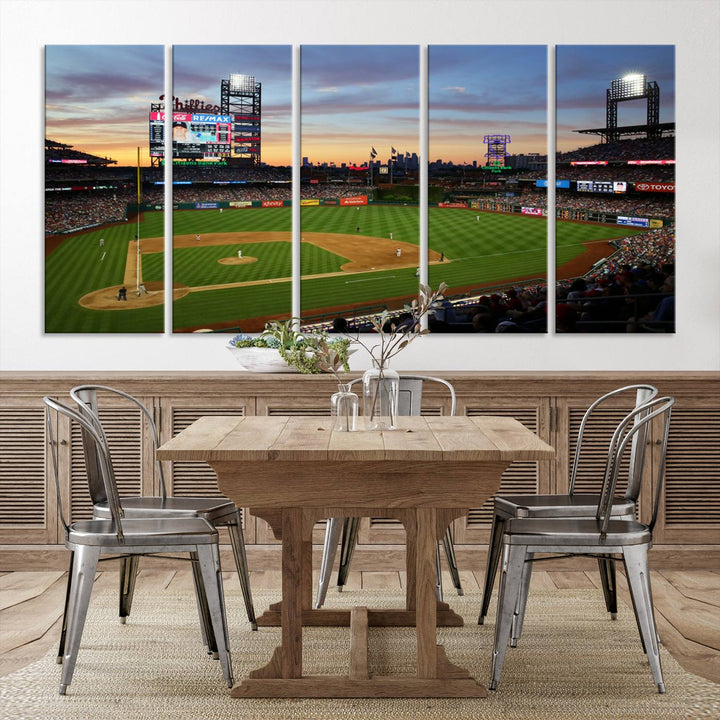 13778-MGV-CV-36X24-Citizens Bank Park Philadelphia Phillies Wall Art Canvas | 3-Panel Canvas Print of Phillies Stadium | Large Framed Baseball Wall Decor | MLB
