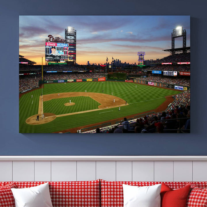 Citizens Bank Park Philadelphia Phillies Wall Art Canvas | 3-Panel Canvas Print of Phillies Stadium | Large Framed Baseball Wall Decor | MLB
