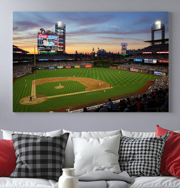 Citizens Bank Park Philadelphia Phillies Wall Art Canvas | 3-Panel Canvas Print of Phillies Stadium | Large Framed Baseball Wall Decor | MLB