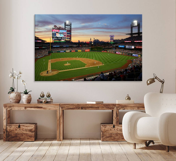 Citizens Bank Park Philadelphia Phillies Wall Art Canvas | 3-Panel Canvas Print of Phillies Stadium | Large Framed Baseball Wall Decor | MLB