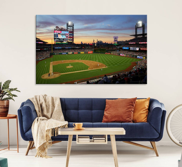 Citizens Bank Park Philadelphia Phillies Wall Art Canvas | 3-Panel Canvas Print of Phillies Stadium | Large Framed Baseball Wall Decor | MLB
