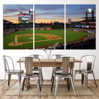 Citizens Bank Park Philadelphia Phillies Wall Art Canvas | 3-Panel Canvas Print of Phillies Stadium | Large Framed Baseball Wall Decor | MLB