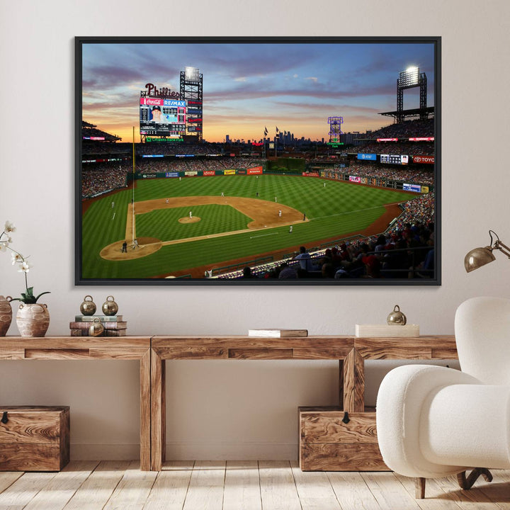 13778-MGV-FC-36X24_Black-Citizens Bank Park Philadelphia Phillies Wall Art Canvas | 3-Panel Canvas Print of Phillies Stadium | Large Framed Baseball Wall Decor | MLB