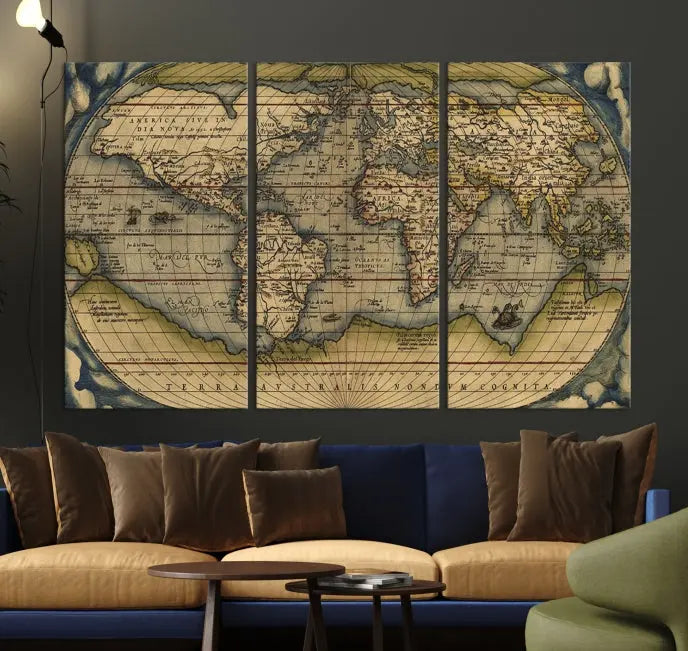 The Classic Old World Map Wall Art Canvas Print, crafted on museum-quality canvas with a UV-protective coating, is a ready-to-hang piece that enhances the charm and sophistication of any room.