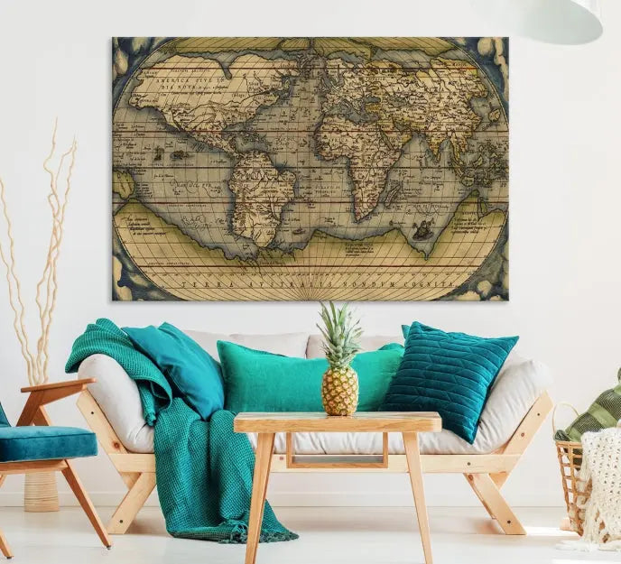 The Classic Old World Map Wall Art Canvas Print, crafted on museum-quality canvas with a UV-protective coating, is a ready-to-hang piece that enhances the charm and sophistication of any room.