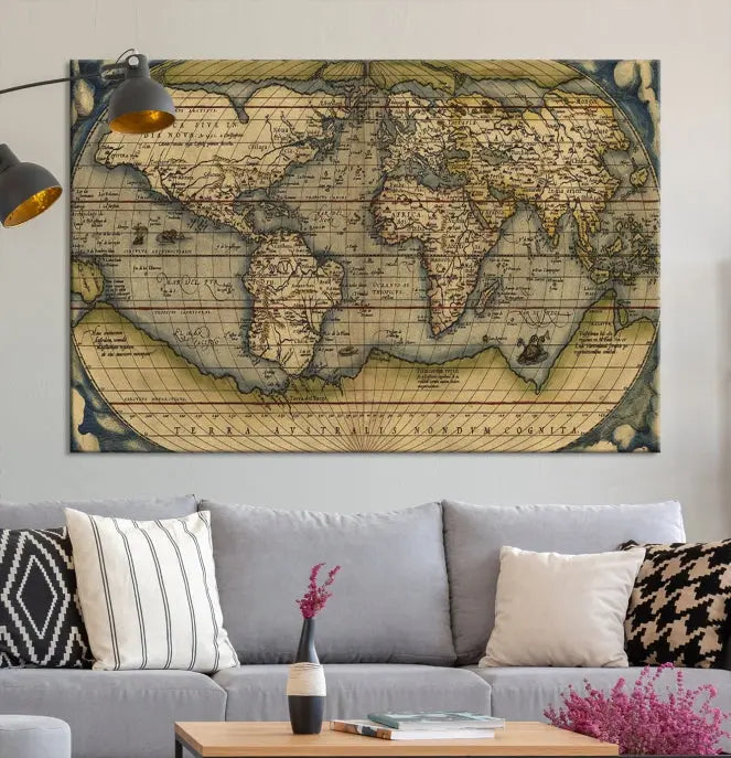 The Classic Old World Map Wall Art Canvas Print, crafted on museum-quality canvas with a UV-protective coating, is a ready-to-hang piece that enhances the charm and sophistication of any room.