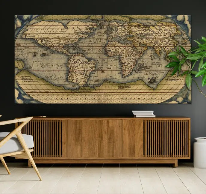 The Classic Old World Map Wall Art Canvas Print, crafted on museum-quality canvas with a UV-protective coating, is a ready-to-hang piece that enhances the charm and sophistication of any room.