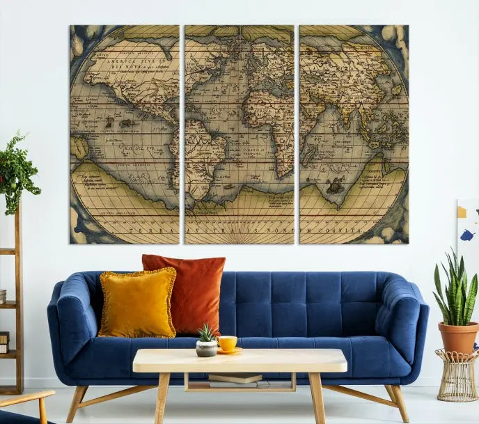 The Classic Old World Map Wall Art Canvas Print, crafted on museum-quality canvas with a UV-protective coating, is a ready-to-hang piece that enhances the charm and sophistication of any room.