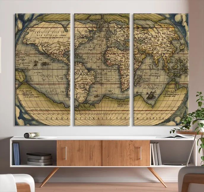 The Classic Old World Map Wall Art Canvas Print, crafted on museum-quality canvas with a UV-protective coating, is a ready-to-hang piece that enhances the charm and sophistication of any room.