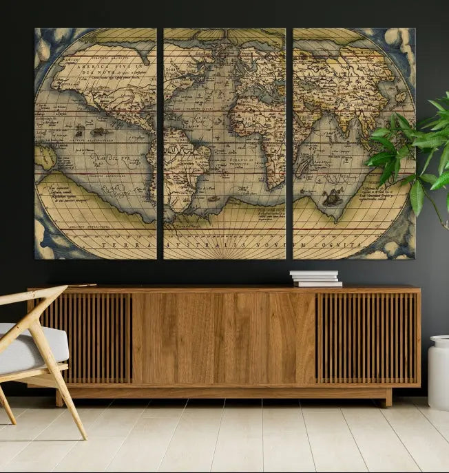 The Classic Old World Map Wall Art Canvas Print, crafted on museum-quality canvas with a UV-protective coating, is a ready-to-hang piece that enhances the charm and sophistication of any room.