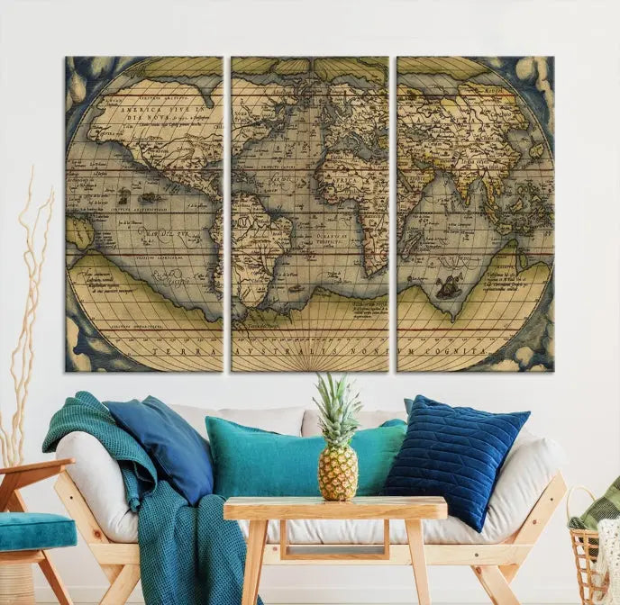 The Classic Old World Map Wall Art Canvas Print, crafted on museum-quality canvas with a UV-protective coating, is a ready-to-hang piece that enhances the charm and sophistication of any room.