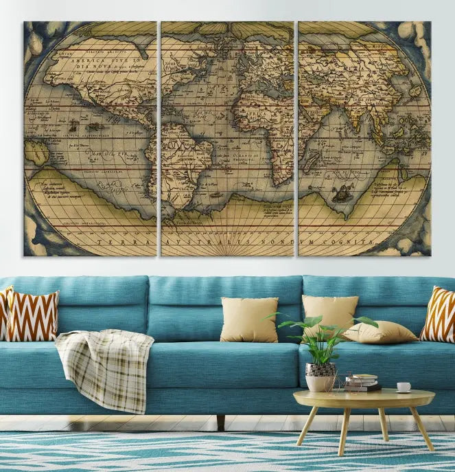 The Classic Old World Map Wall Art Canvas Print, crafted on museum-quality canvas with a UV-protective coating, is a ready-to-hang piece that enhances the charm and sophistication of any room.