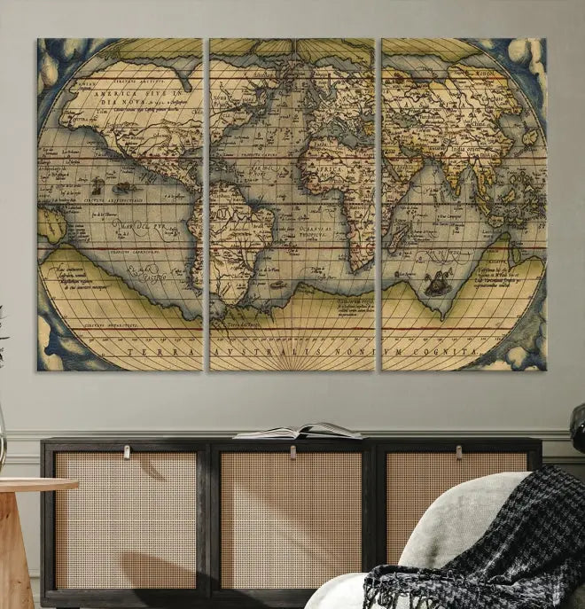 The Classic Old World Map Wall Art Canvas Print, crafted on museum-quality canvas with a UV-protective coating, is a ready-to-hang piece that enhances the charm and sophistication of any room.