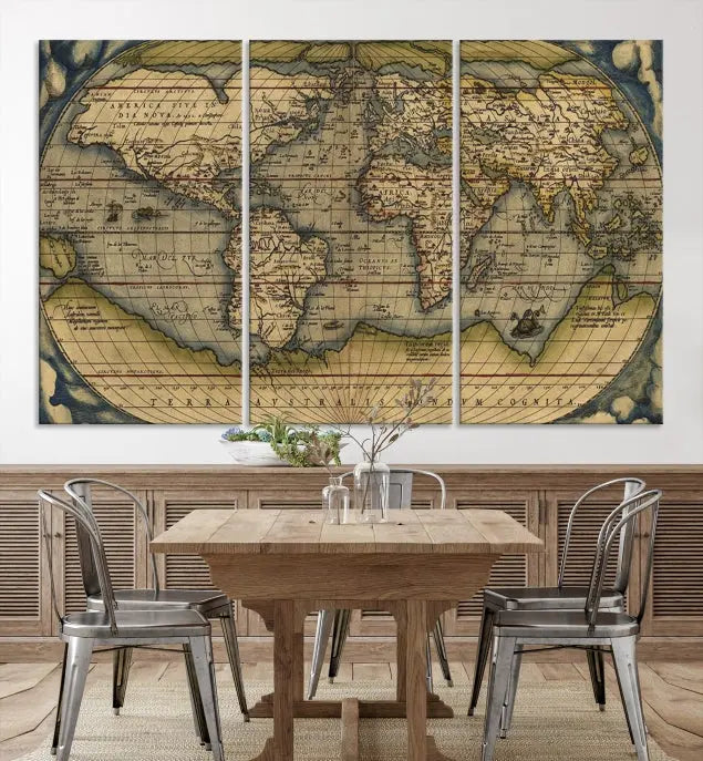 The Classic Old World Map Wall Art Canvas Print, crafted on museum-quality canvas with a UV-protective coating, is a ready-to-hang piece that enhances the charm and sophistication of any room.