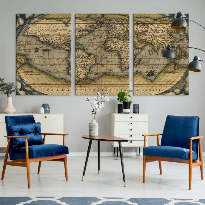 The Classic Old World Map Wall Art Canvas Print, crafted on museum-quality canvas with a UV-protective coating, is a ready-to-hang piece that enhances the charm and sophistication of any room.