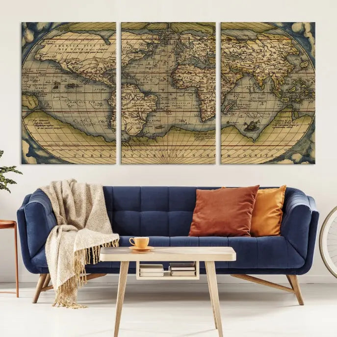 The Classic Old World Map Wall Art Canvas Print, crafted on museum-quality canvas with a UV-protective coating, is a ready-to-hang piece that enhances the charm and sophistication of any room.