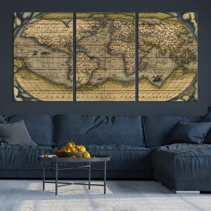 The Classic Old World Map Wall Art Canvas Print, crafted on museum-quality canvas with a UV-protective coating, is a ready-to-hang piece that enhances the charm and sophistication of any room.