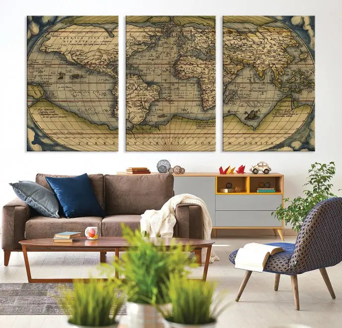 The Classic Old World Map Wall Art Canvas Print, crafted on museum-quality canvas with a UV-protective coating, is a ready-to-hang piece that enhances the charm and sophistication of any room.