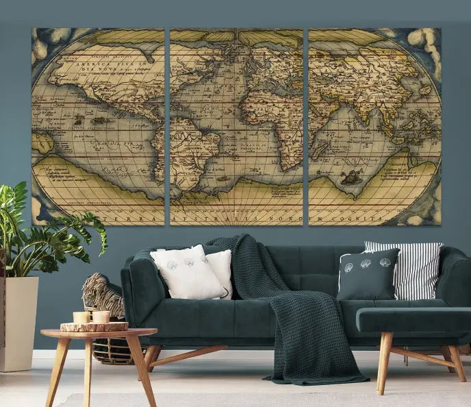 The Classic Old World Map Wall Art Canvas Print, crafted on museum-quality canvas with a UV-protective coating, is a ready-to-hang piece that enhances the charm and sophistication of any room.