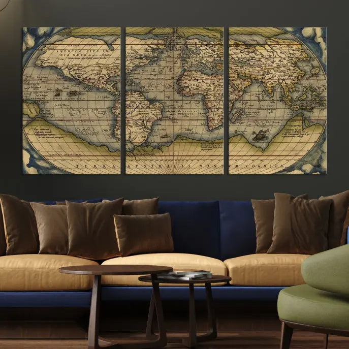 The Classic Old World Map Wall Art Canvas Print, crafted on museum-quality canvas with a UV-protective coating, is a ready-to-hang piece that enhances the charm and sophistication of any room.