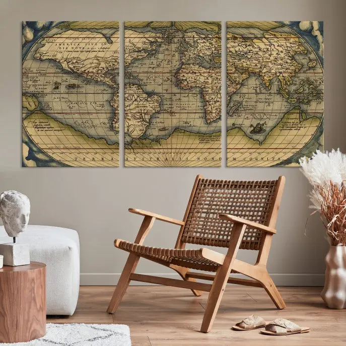 The Classic Old World Map Wall Art Canvas Print, crafted on museum-quality canvas with a UV-protective coating, is a ready-to-hang piece that enhances the charm and sophistication of any room.