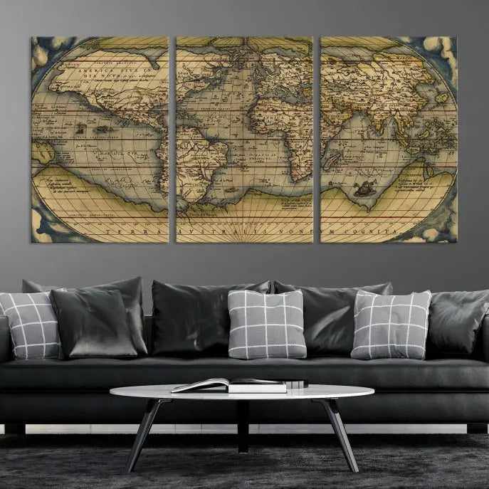 The Classic Old World Map Wall Art Canvas Print, crafted on museum-quality canvas with a UV-protective coating, is a ready-to-hang piece that enhances the charm and sophistication of any room.