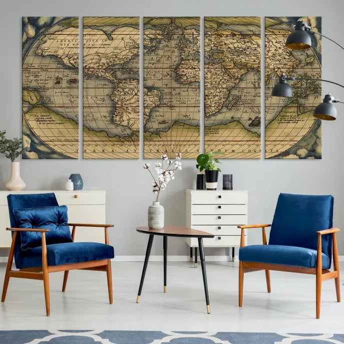 The Classic Old World Map Wall Art Canvas Print, crafted on museum-quality canvas with a UV-protective coating, is a ready-to-hang piece that enhances the charm and sophistication of any room.