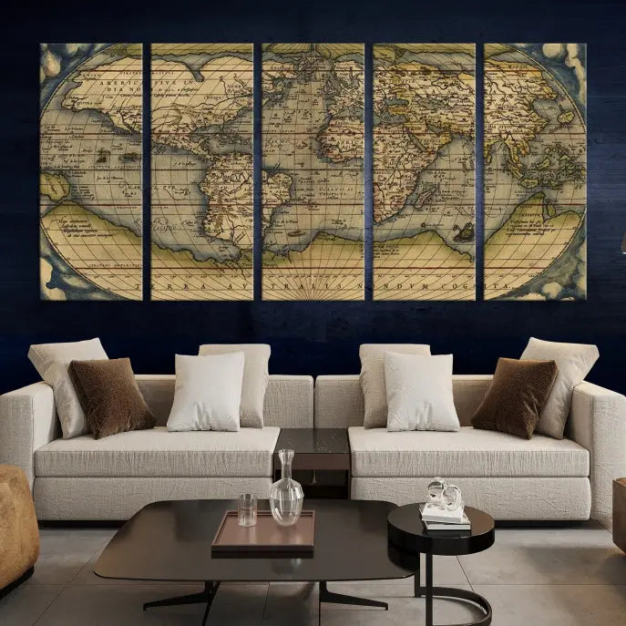 The Classic Old World Map Wall Art Canvas Print, crafted on museum-quality canvas with a UV-protective coating, is a ready-to-hang piece that enhances the charm and sophistication of any room.