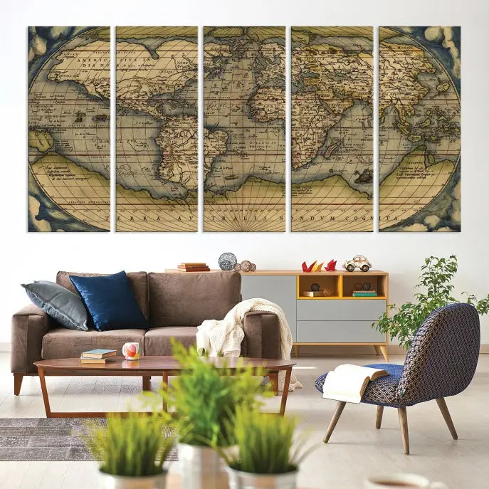 The Classic Old World Map Wall Art Canvas Print, crafted on museum-quality canvas with a UV-protective coating, is a ready-to-hang piece that enhances the charm and sophistication of any room.