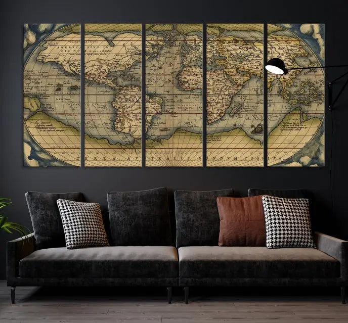 The Classic Old World Map Wall Art Canvas Print, crafted on museum-quality canvas with a UV-protective coating, is a ready-to-hang piece that enhances the charm and sophistication of any room.