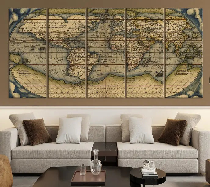 The Classic Old World Map Wall Art Canvas Print, crafted on museum-quality canvas with a UV-protective coating, is a ready-to-hang piece that enhances the charm and sophistication of any room.