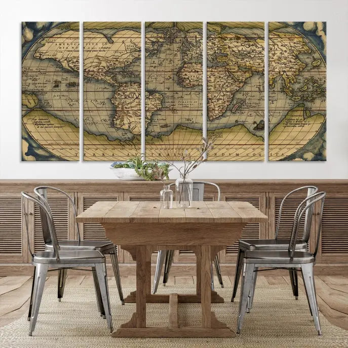 The Classic Old World Map Wall Art Canvas Print, crafted on museum-quality canvas with a UV-protective coating, is a ready-to-hang piece that enhances the charm and sophistication of any room.