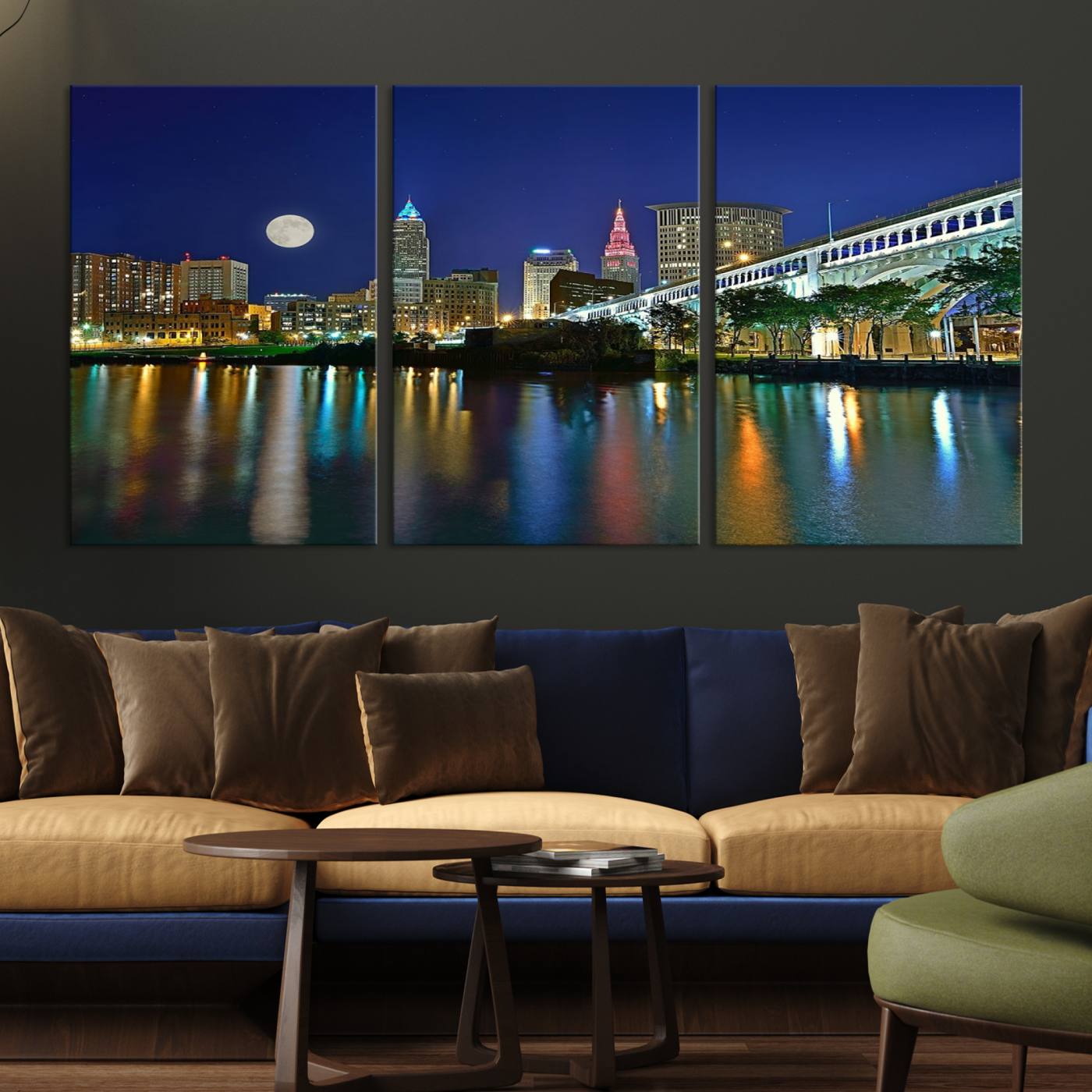Cleveland City Lights Night Skyline Wall Art Cityscape Canvas, Cleveland City Lights Canvas Print