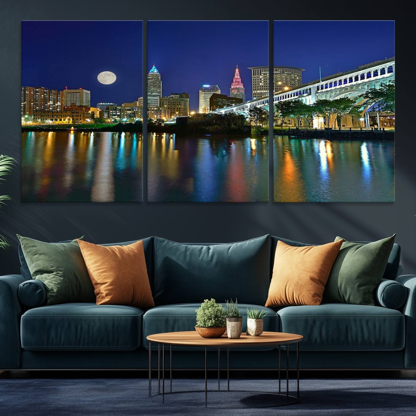 Cleveland City Lights Night Skyline Wall Art Cityscape Canvas, Cleveland City Lights Canvas Print