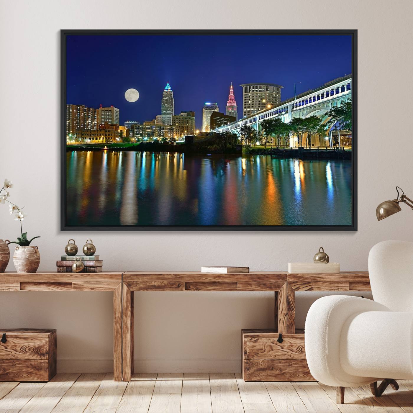 Cleveland City Lights Night Skyline Wall Art Cityscape Canvas, Cleveland City Lights Canvas Print