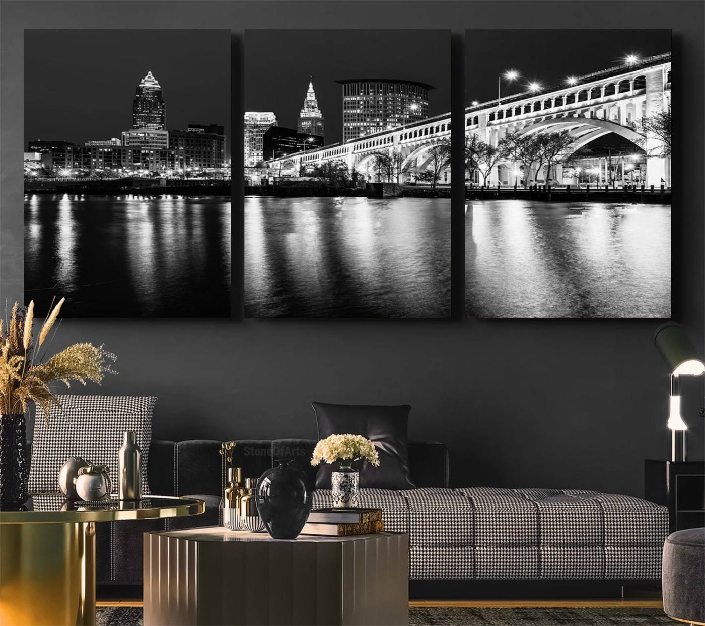 20469-MGV-CV-36X24-Cleveland Night Skyline Wall Art City Cityscape Canvas Print