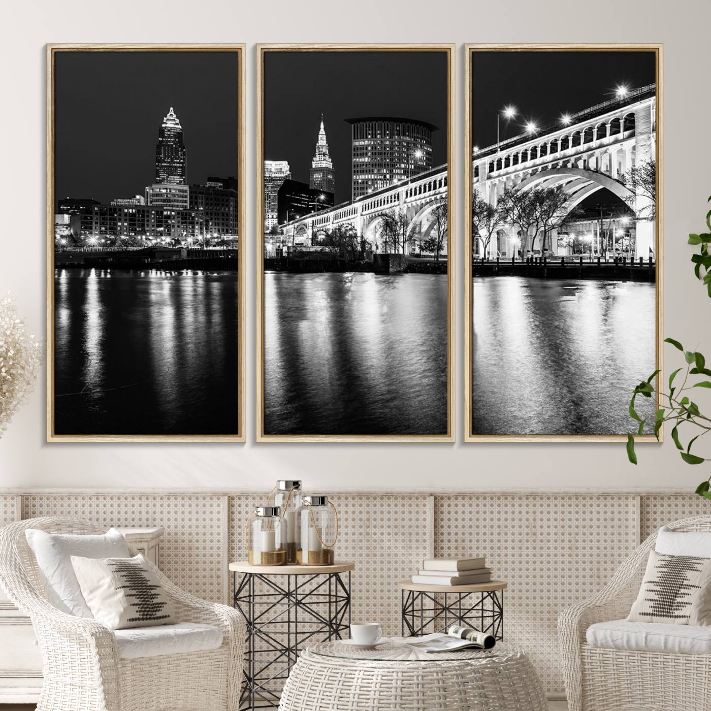 20469-MGV-CV-36X24-Cleveland Night Skyline Wall Art City Cityscape Canvas Print
