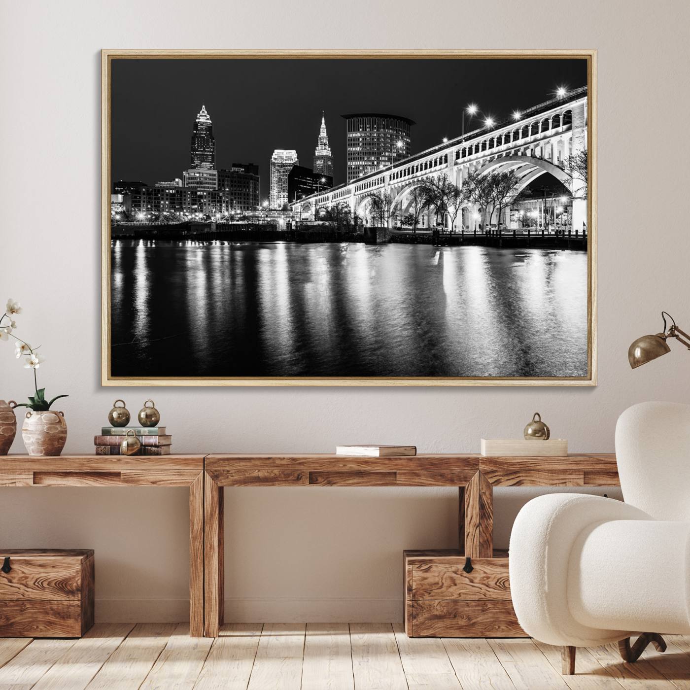 Cleveland Night Skyline Wall Art City Cityscape Canvas Print