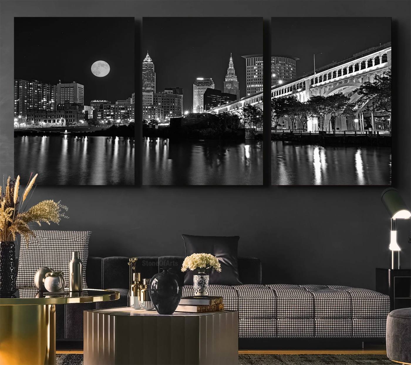 58328-MGV-CV-36X24-Cleveland Night Skyline Wall Art City Cityscape Canvas Print