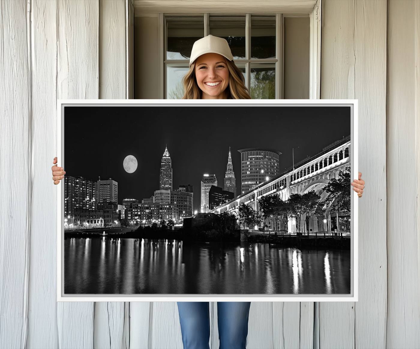 58328-MGV-CV-36X24-Cleveland Night Skyline Wall Art City Cityscape Canvas Print