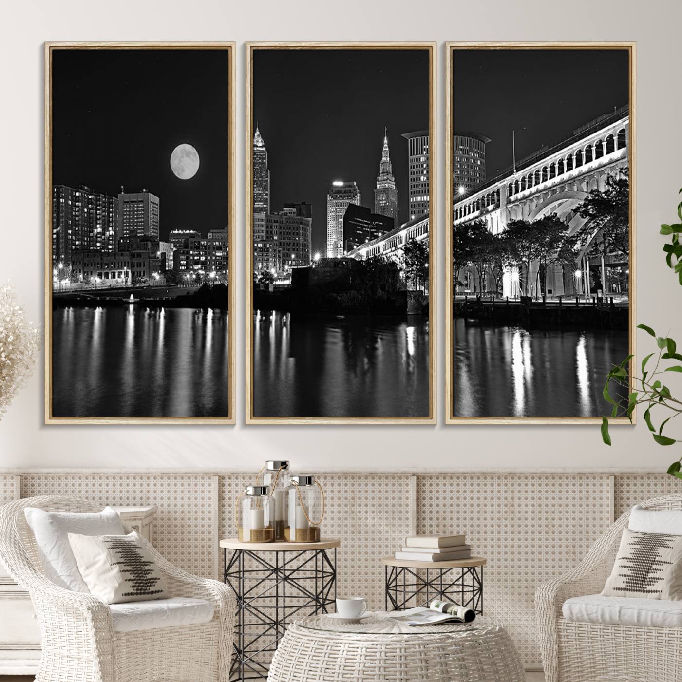 58328-MGV-CV-36X24-Cleveland Night Skyline Wall Art City Cityscape Canvas Print