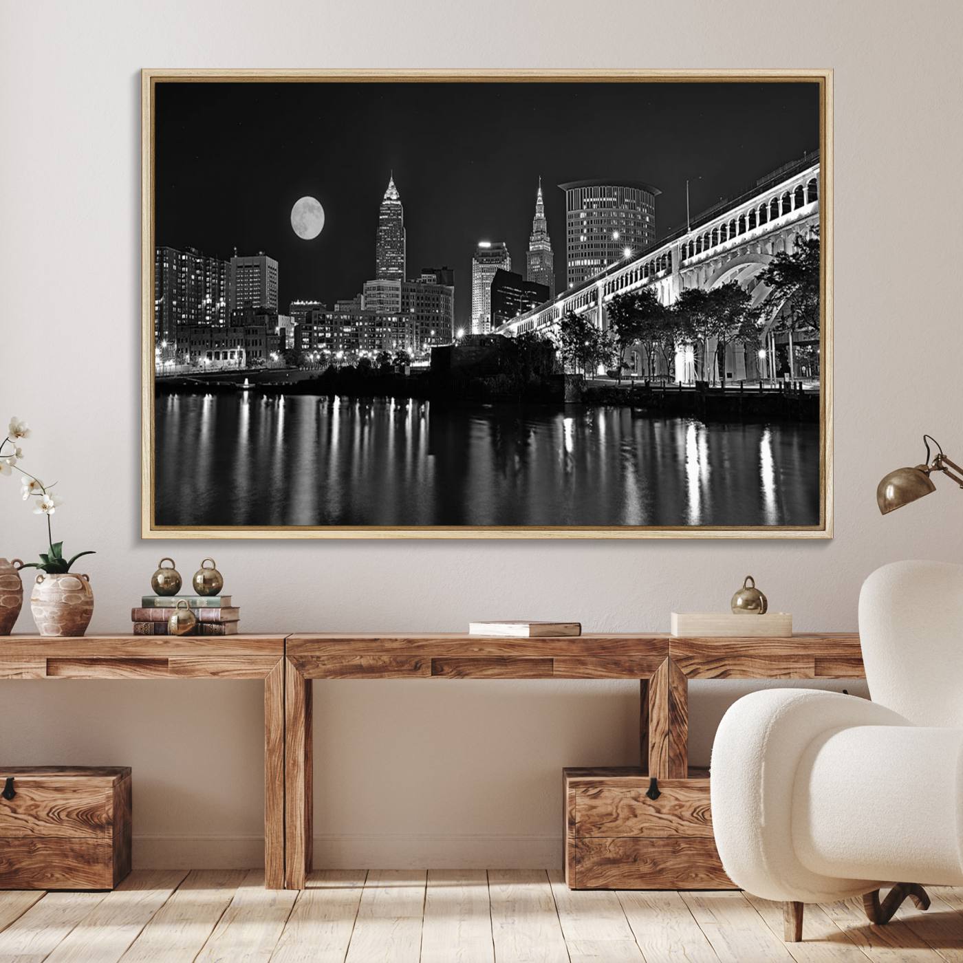 Cleveland Night Skyline Wall Art City Cityscape Canvas Print
