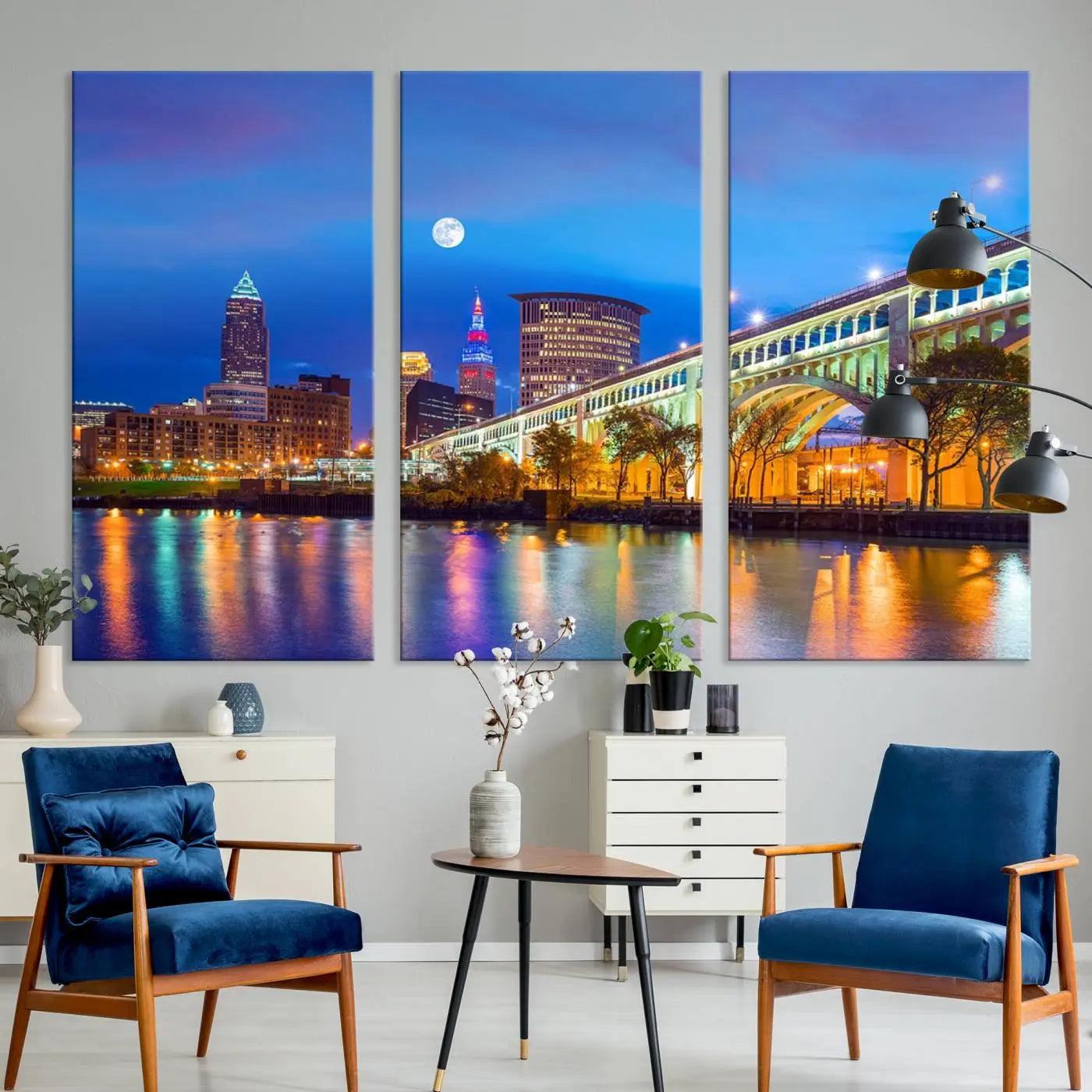 Cleveland Night Skyline Wall Art City Cityscape Canvas Print