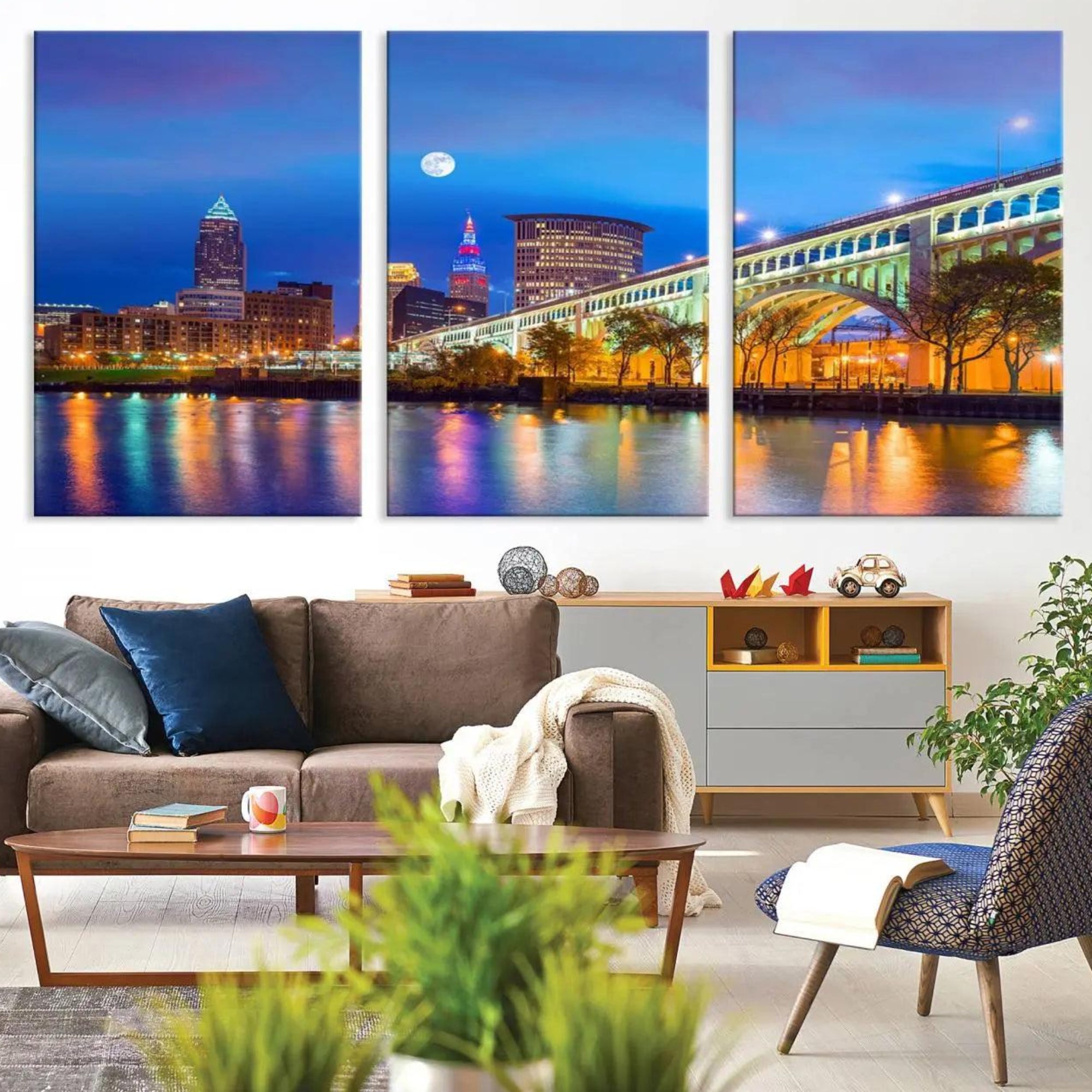 61364-MGV-CV-36X24-Cleveland Night Skyline Wall Art City Cityscape Canvas Print