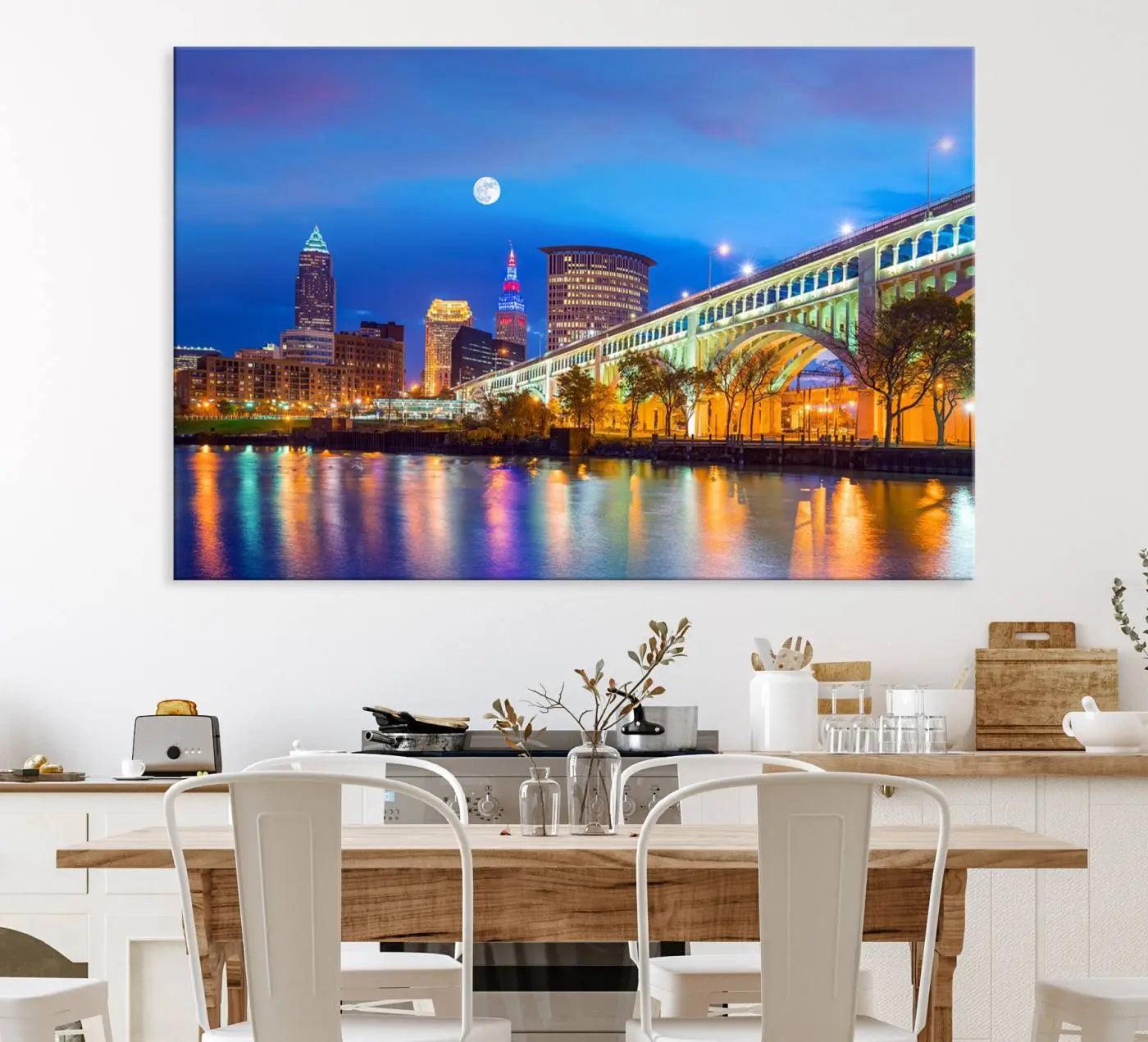 61364-MGV-CV-36X24-Cleveland Night Skyline Wall Art City Cityscape Canvas Print
