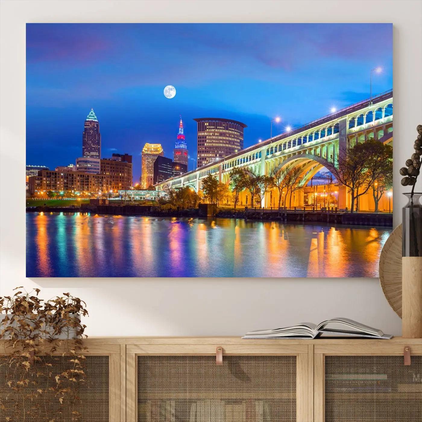 Cleveland Night Skyline Wall Art City Cityscape Canvas Print